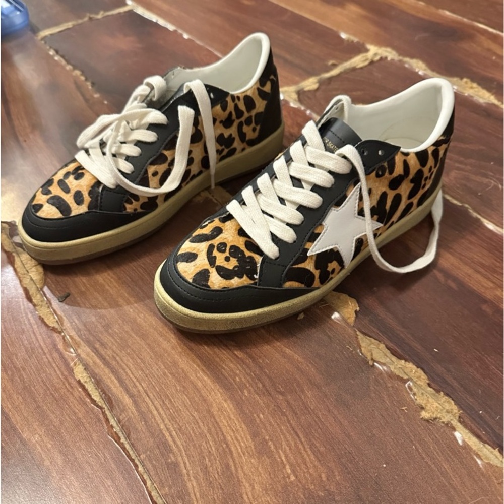 Golden Goose Leopard Print Sneakers - Black and Tan